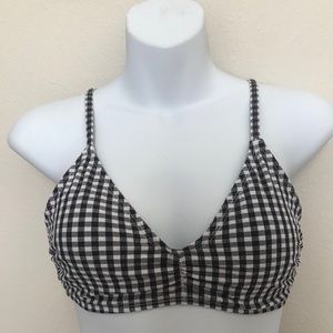 black + white checkered gingham scoop bikini top